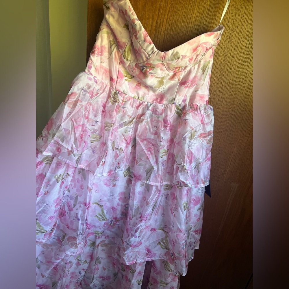 Lulus Pristine Cutie Light Pink Floral Organza Bustier Midi Dress - Size M - Picture 4 of 4